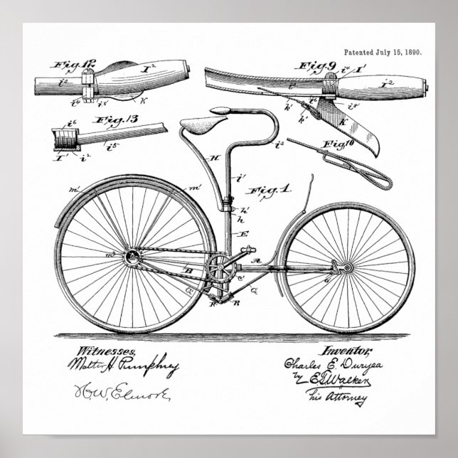 Affiches 1890 Vintage Bicycle Brake Design Patent Art Print (Devant)