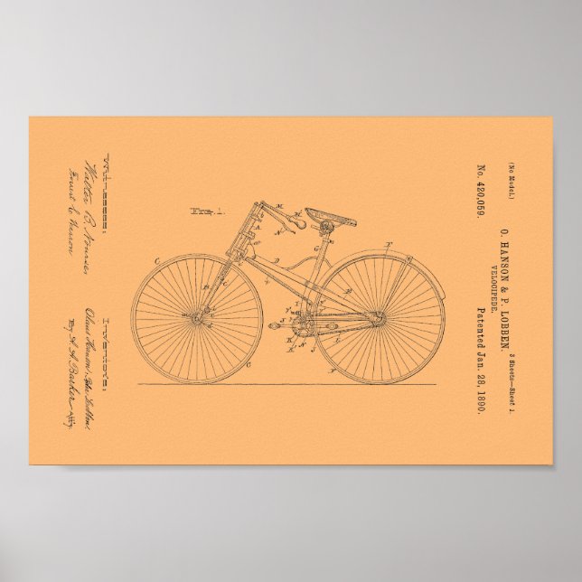 Affiches 1890 Vintage Bicycle Velocipede Patent Print (Devant)