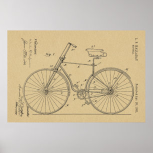 Affiches 1891 Bicycle Brevet Dessin d'art Imprimer