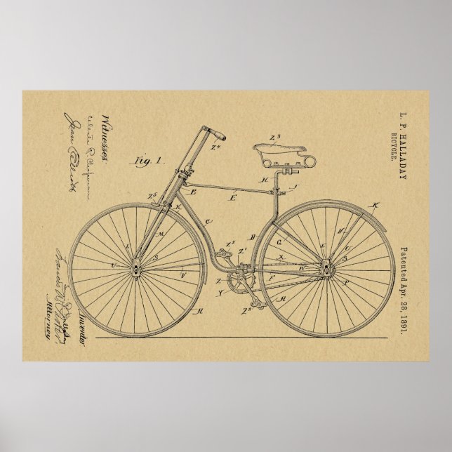 Affiches 1891 Bicycle Brevet Dessin d'art Imprimer (Devant)
