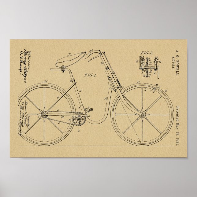 Affiches 1891 Bicycle Brevet Dessin d'art Imprimer (Devant)