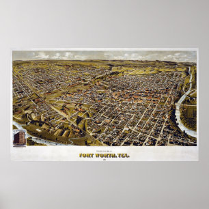 Affiches 1891 carte de Fort Worth, vue d'oeil d'oiseaux de