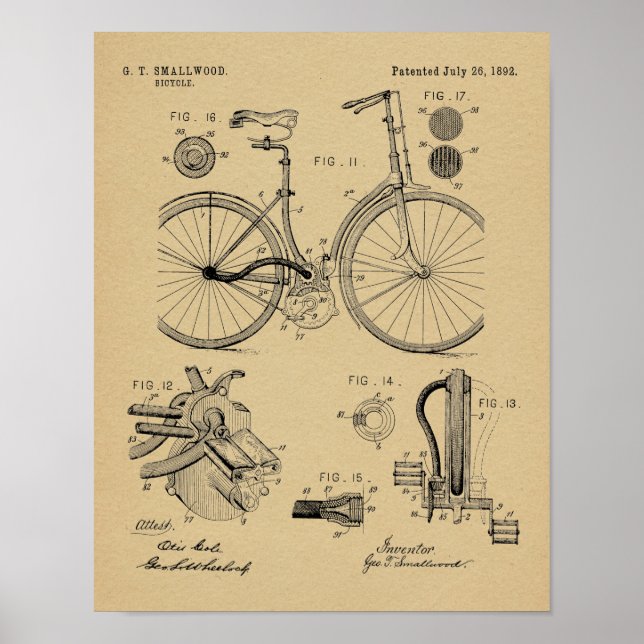 Affiches 1892 Brevet de Bicyclette sans chaîne Imprimer (Devant)