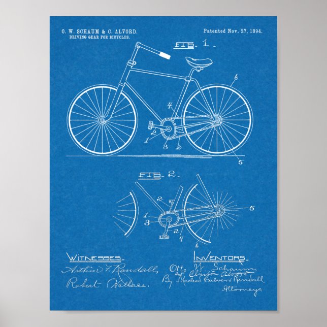 Affiches 1894 Conception de bicyclette à engrenages ellipti (Devant)