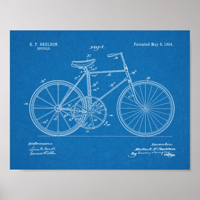 Affiches 1894 Conception de bicyclettes d'engrenages Brevet (Devant)