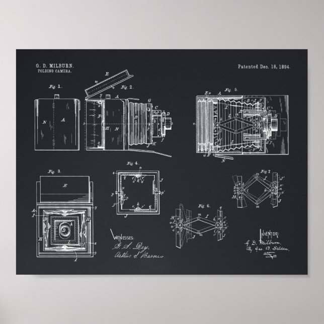 Affiches 1894 Folding Camera Patent Art Drawing Print (Devant)