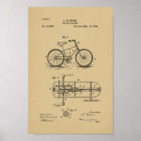 1894 Vintage Brevet d'engrenage à bicyclette Impri
