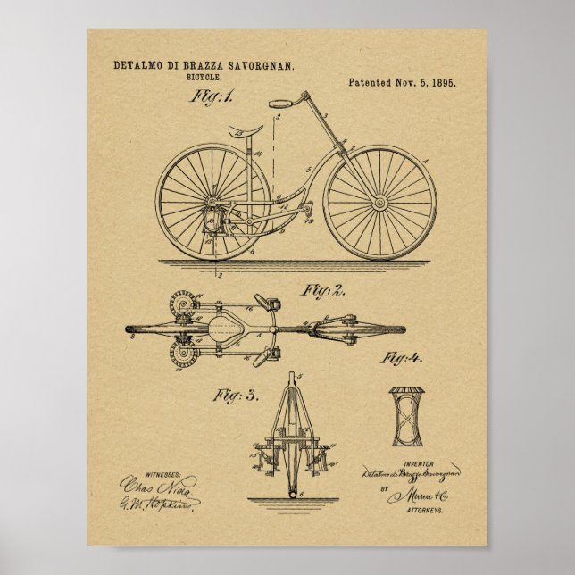 Affiches 1895 Conception de bicyclettes sans chaines Brevet (Devant)