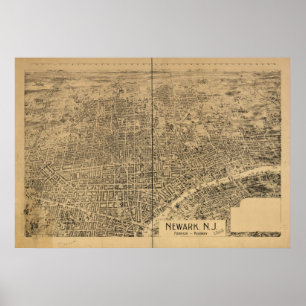 Affiches 1895 Newark, carte panoramique de vue d'oeil