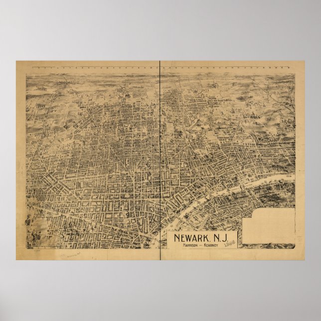 Affiches 1895 Newark, NJ Birds Eye View Panoramic Map (Devant)