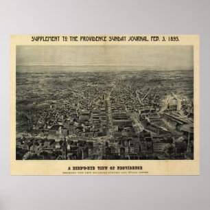 Affiches 1895 Providence, RI Birds Eye View Panoramic Map
