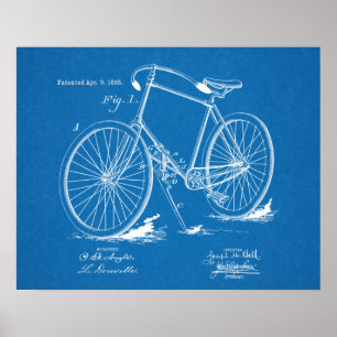 Affiches 1895 Vintage Bicycle Patent Blueprint Art Print