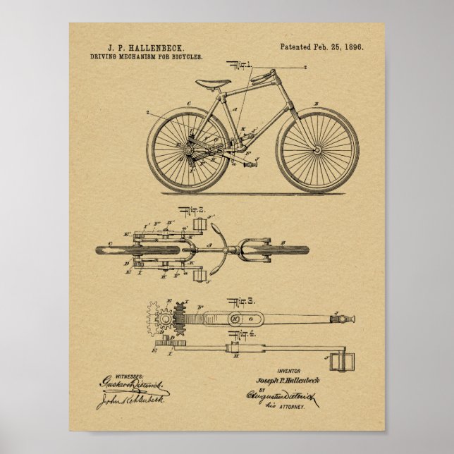 Affiches 1896 Conception de bicyclettes sans chaines Brevet (Devant)