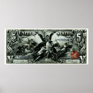 Affiches 1896 US Five Dollar Silver Certificate
