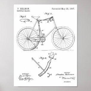 Affiches 1897 Brevet de frein à bicyclette dessin d'art Imp
