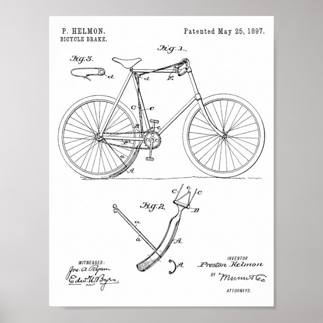 Affiches 1897 Brevet de frein à bicyclette dessin d'art Imp (Devant)