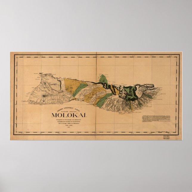 Affiches 1897 Carte de Molokai - Ile d'Hawaï (Devant)