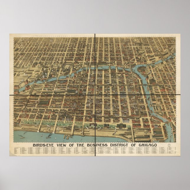 Affiches 1898 Chicago, IL Birds Eye View Panoramic Map (Devant)