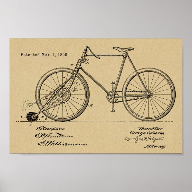 Affiches 1898 Vintage Bicycle Design Patent Art Print (Devant)