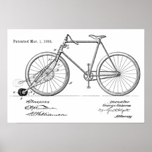 Affiches 1898 Vintage Brevet de bicyclette Personnaliser d'