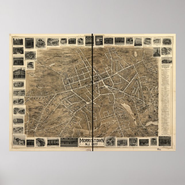 Affiches 1899 Morristown, NJ Birds Eye View Panoramic Map (Devant)
