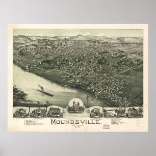 Affiches 1899 Moundsville, WV Bird's Eye View Panoramic Map