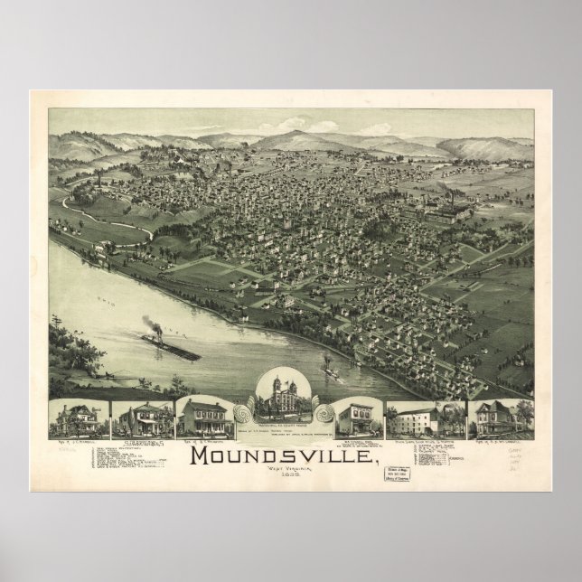 Affiches 1899 Moundsville, WV Bird's Eye View Panoramic Map (Devant)