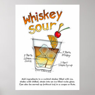 Affiches 18" x 24" POSTER, WHISKEY SOUR RECEPE COCKTAIL ART