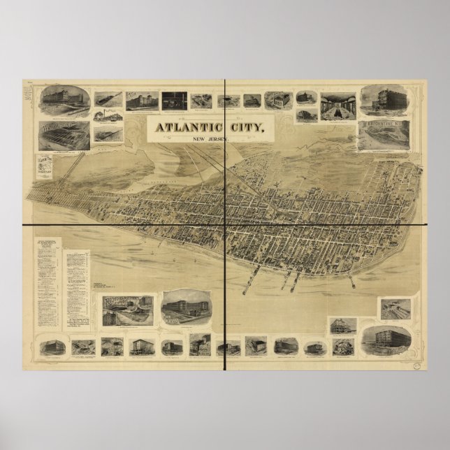 Affiches 1900 Atlantic City NJ Birds Eye View Carte panoram (Devant)
