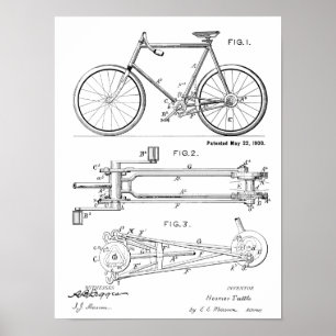 Affiches 1900 Chainless Bicycle Design Patent Art Print