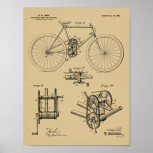 Affiches 1900 High Speed Gear Bicycle Design Patent Print