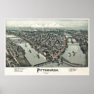 AFFICHES 1902 CARTE DESSINÉE À LA MAIN DE PITTSBURGH