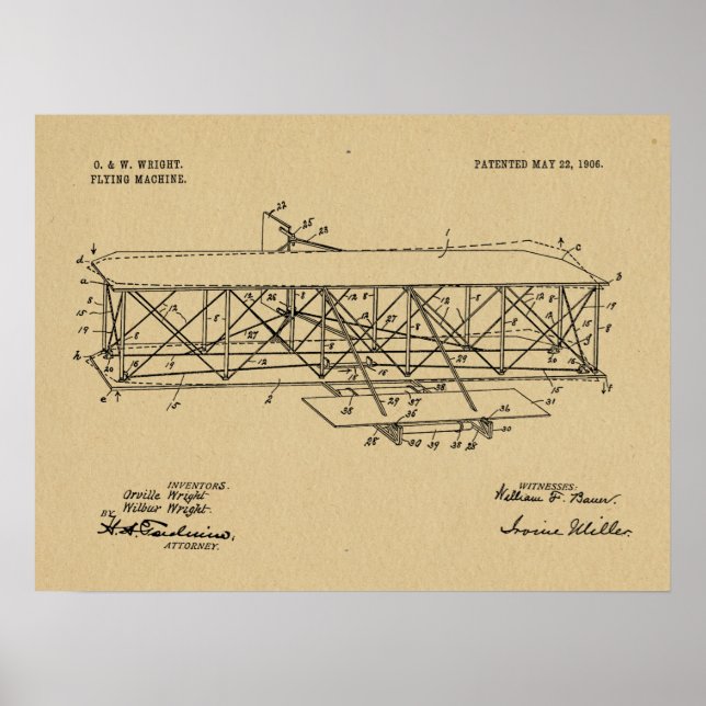 Affiches 1906 Brevet d'avion Wright Brothers Imprimer (Devant)