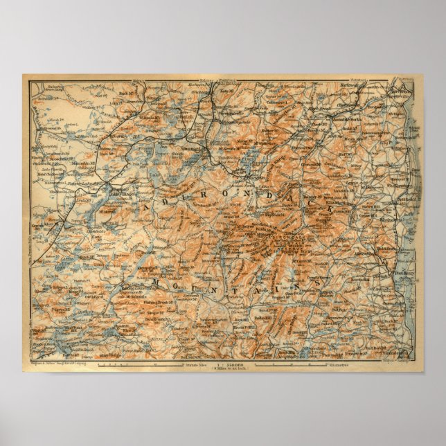 Affiches 1909 Adirondacks Map from Baedeker's Travel Guide (Devant)