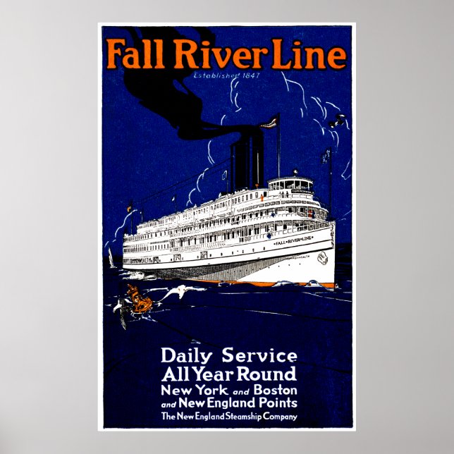 Affiches 1910 Ligne de bateau à vapeur de la rivière Fall (Devant)