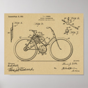 Affiches 1913 Bicycle Transmission Design Brevet Art Imprim