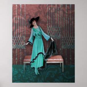 Affiches 1913 Luxe : Mode Vintage en Aqua et Rose
