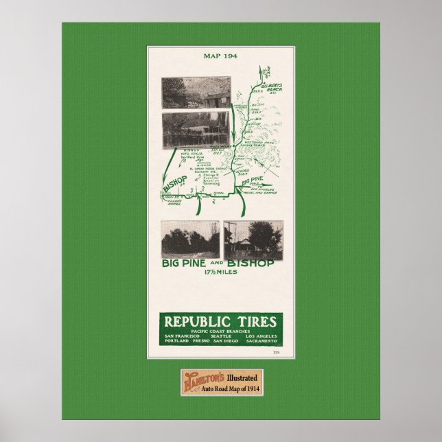 Affiches 1914 Carte, Gilbert’s Ranch to Bishop, Big Pine Ca (Devant)