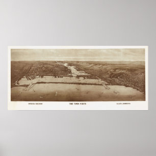 Affiches 1915 Supérieur, WI & Duluth, MN Birds Eye View