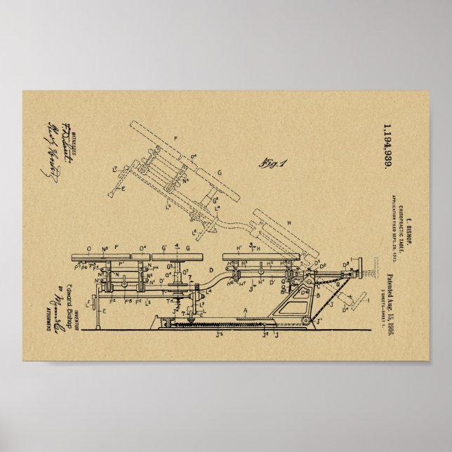 Affiches 1916 Vintage Chiropratique Table Brevet Art Imprim (Devant)