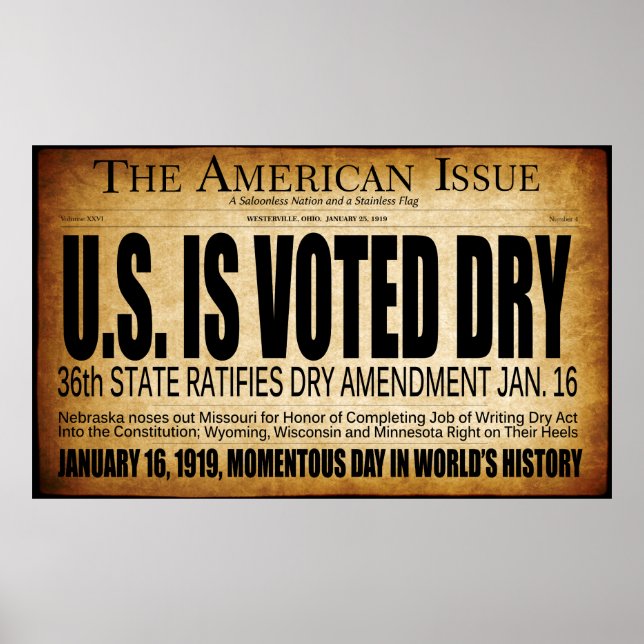 AFFICHES 1919 L'INTERDICTION DE L'ÈRE SÈCHE COMMENCE ! EN-T (Devant)