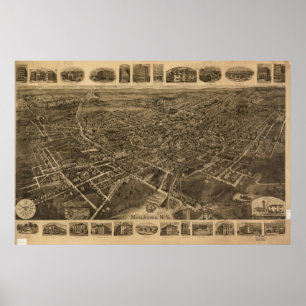 Affiches 1921 Middletown, carte panoramique de vue d'oeil