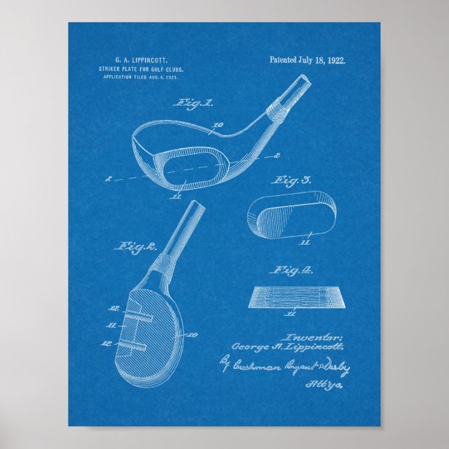 Affiches 1922 Golf Club Head Design Brevet d'art Imprimer (Devant)