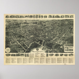 Affiches 1922 Middletown, NY Oiseaux Vue panoramique Carte