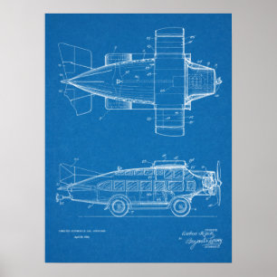 Affiches 1930 Voiture Volante Avion Brevet d'Art Imprimer