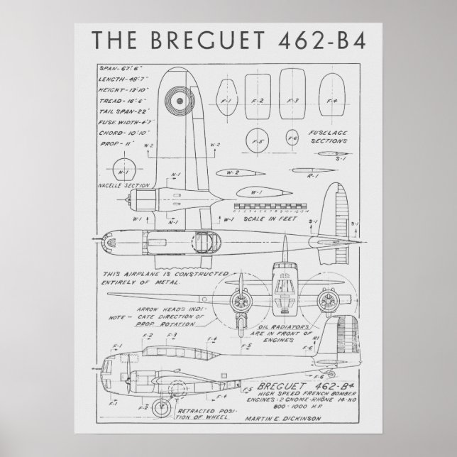 Affiches 1938 Avion Breguet 462-B4 Art Imprimer (Devant)