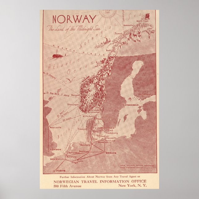 Affiches 1939 Norvège Norwegian Travel Information Office N (Devant)
