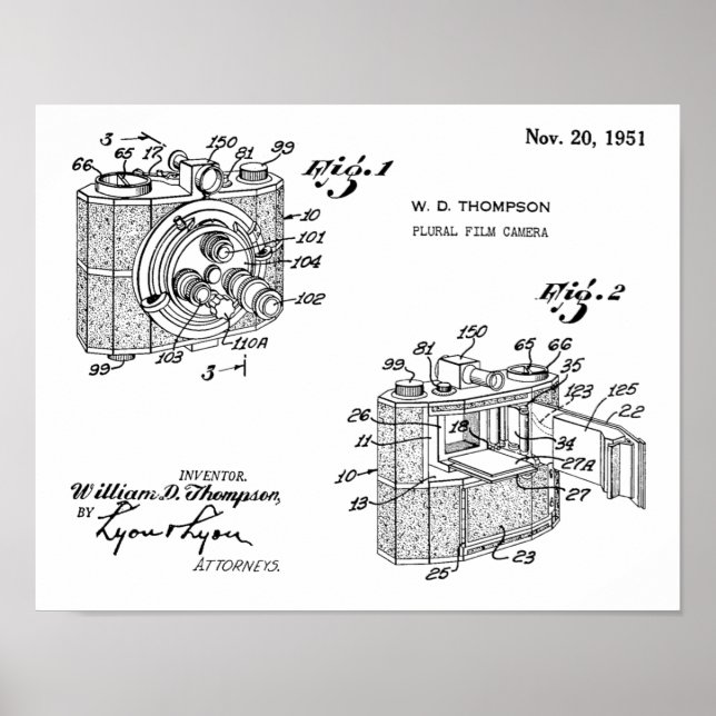 Affiches 1951 Plural Camera Patent Art Drawing Print (Devant)