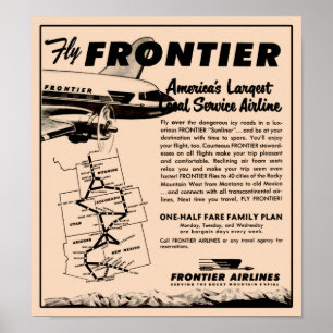 Affiches 1953 Frontier Airlines Ad Reprint