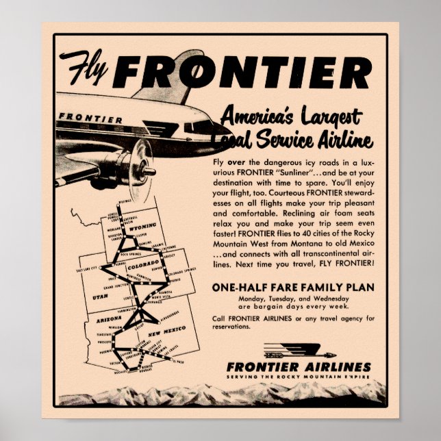 Affiches 1953 Frontier Airlines Ad Reprint (Devant)